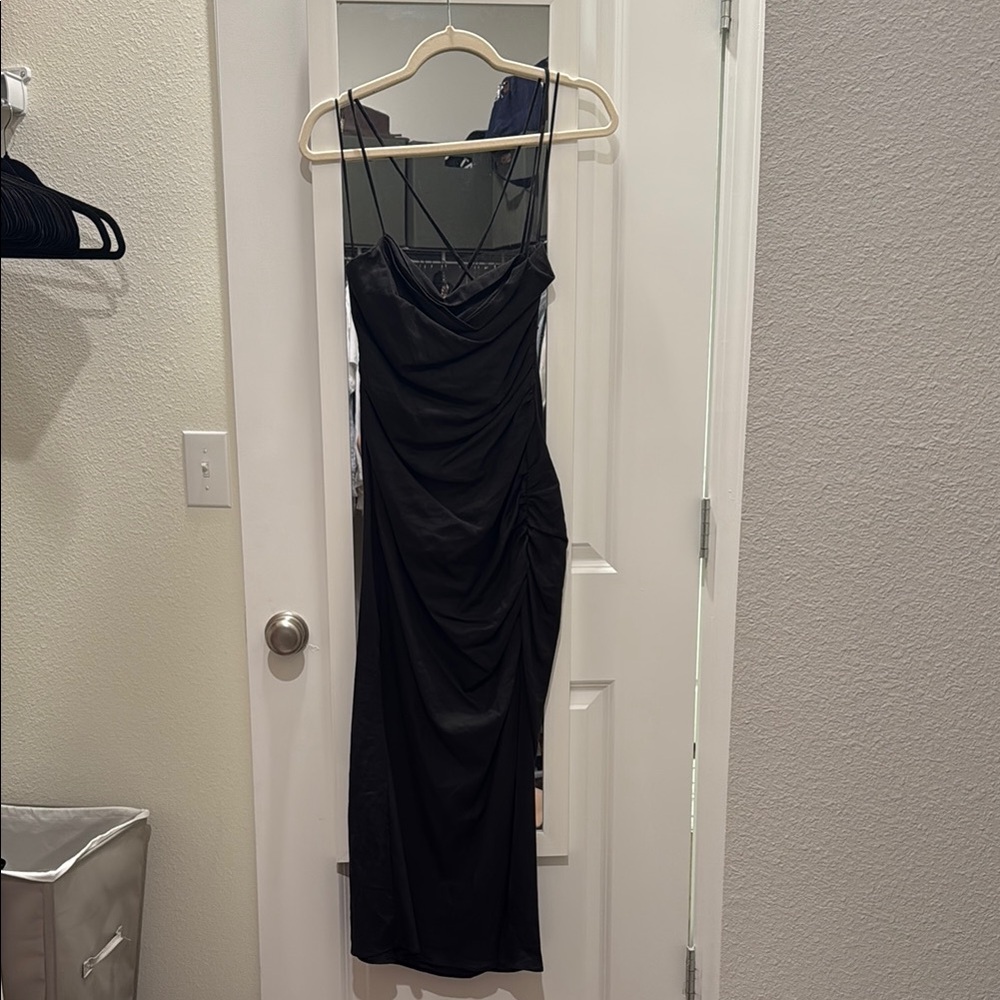 NWT Zara linen blend midi  Black Dress
